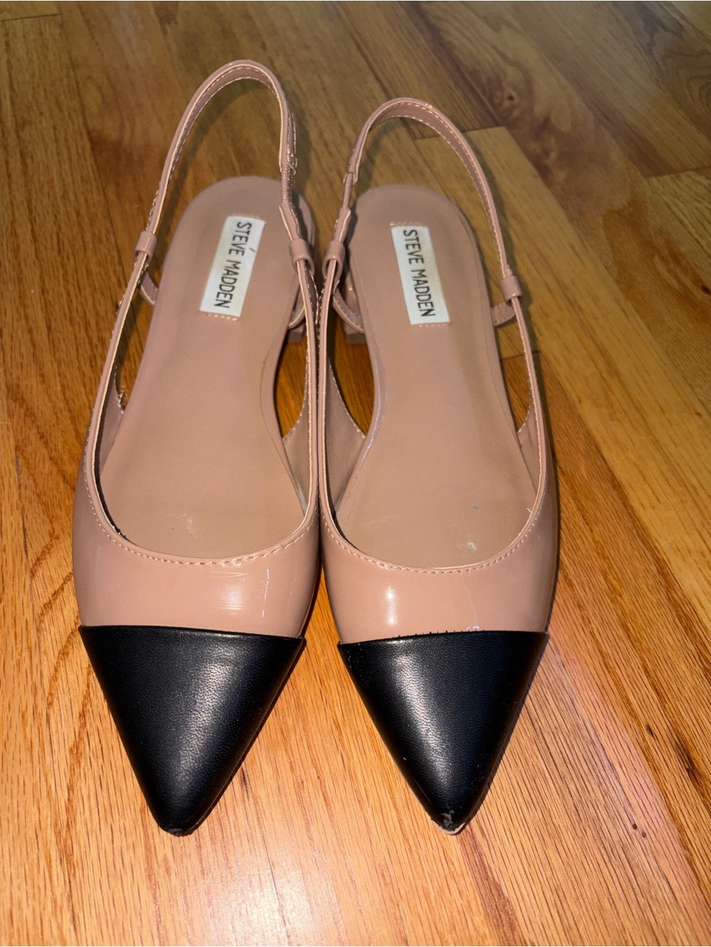 Allure Two-Tone Pointed Slingback Flats - Blush & Black